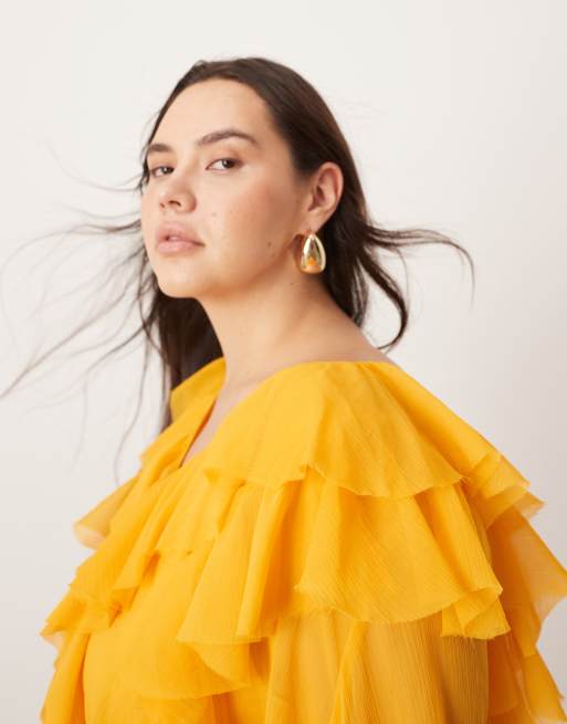 ASOS EDITION Curve - Mini jurk van chiffon met onafgewerkte rand en ruches in oranje, 4 van 4