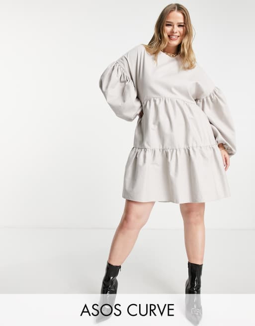 ASOS EDITION - Curve - Mini smockjurk met stroken en gestrikte achterkant in lila