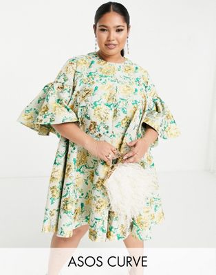 ASOS EDITION Curve mini trapeze dress in floral jacquard - ASOS Price Checker