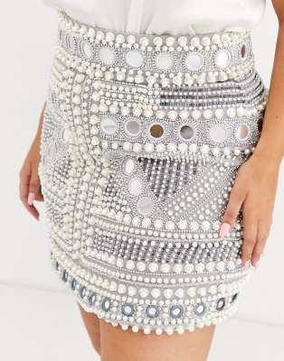 ASOS EDITION Curve mirror and pearl mini skirt