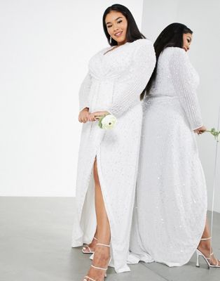 ASOS EDITION Curve Nola pleated plunge wrap wedding dress in sequin