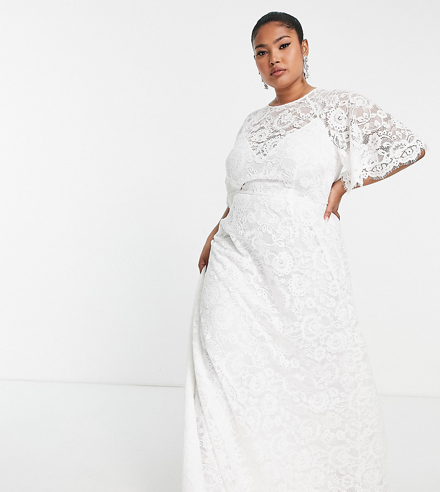 Plus-size dress by ASOS EDITION There%27s nothing like finding the one Crew neck Flutter sleeves V-neck underlay Zip-back fastening Eyelash trim Regular fit