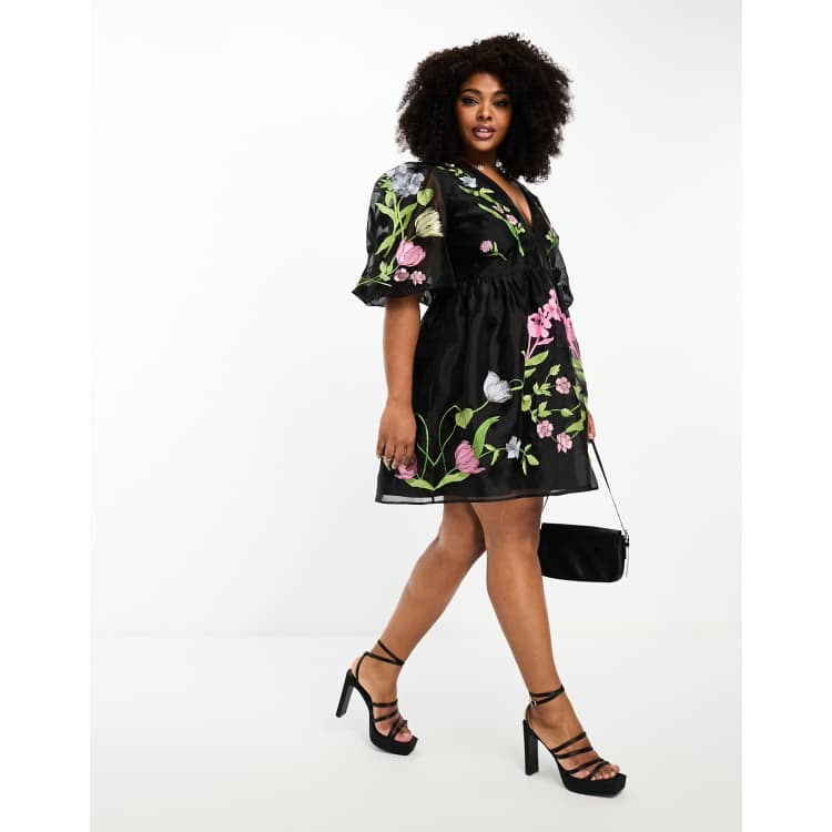 Asos black hot sale floral embroidered dress