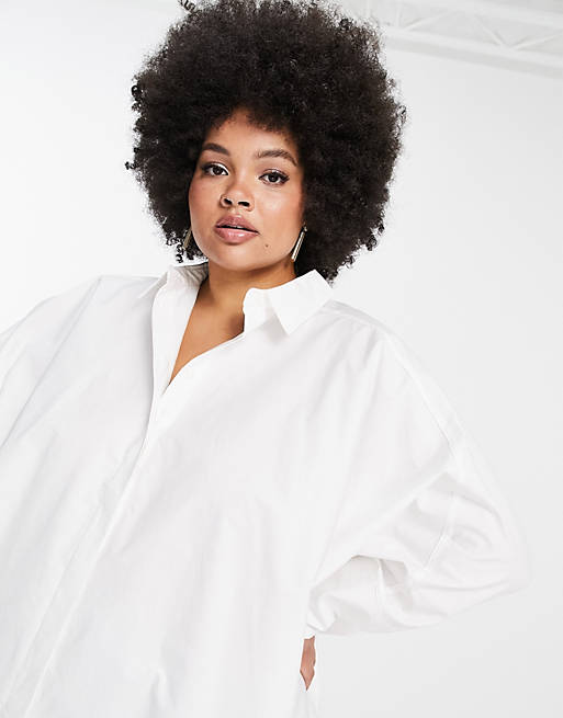 Women Shirts & Blouses/Curve oversized cotton shirt in white 