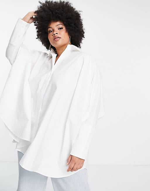 Women Shirts & Blouses/Curve oversized cotton shirt in white 