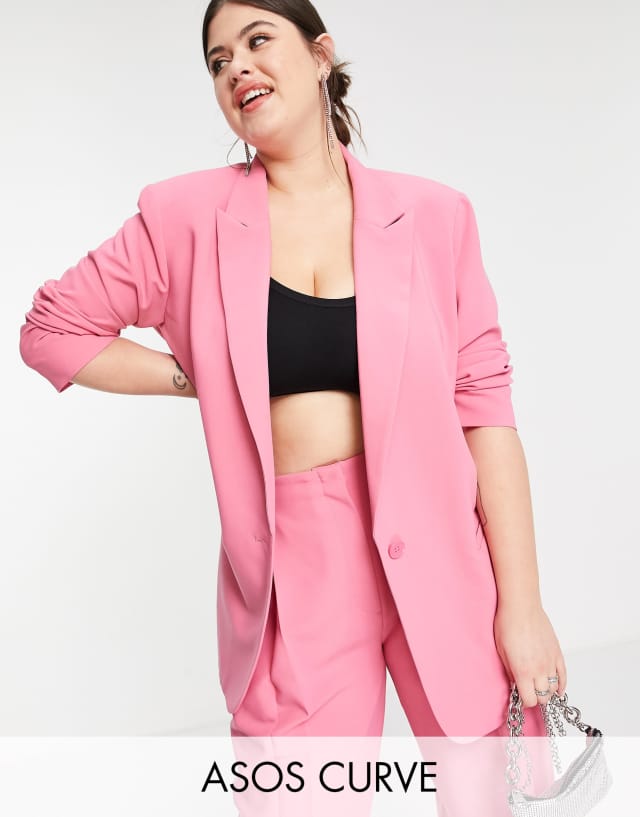 ASOS EDITION Curve oversized longline blazer in pink