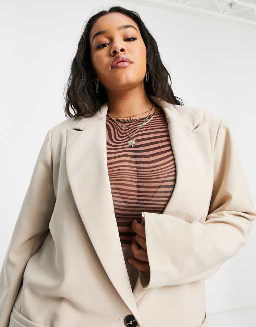 ASOS EDITION Curve oversized longline blazer in stone