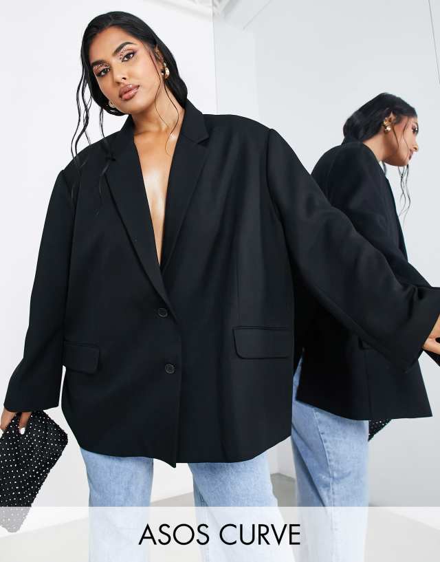 ASOS EDITION Curve oversized mansy blazer in black