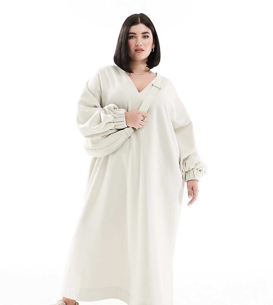ASOS EDITION Curve oversized premium jersey sweat dress in stone-Neutral
