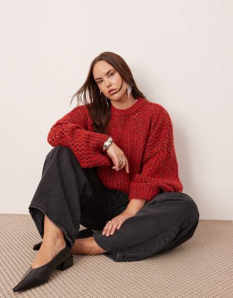 ASOS EDITION Curve - Oversized rød trøje i hulstrik med firkantet pasform - view 1