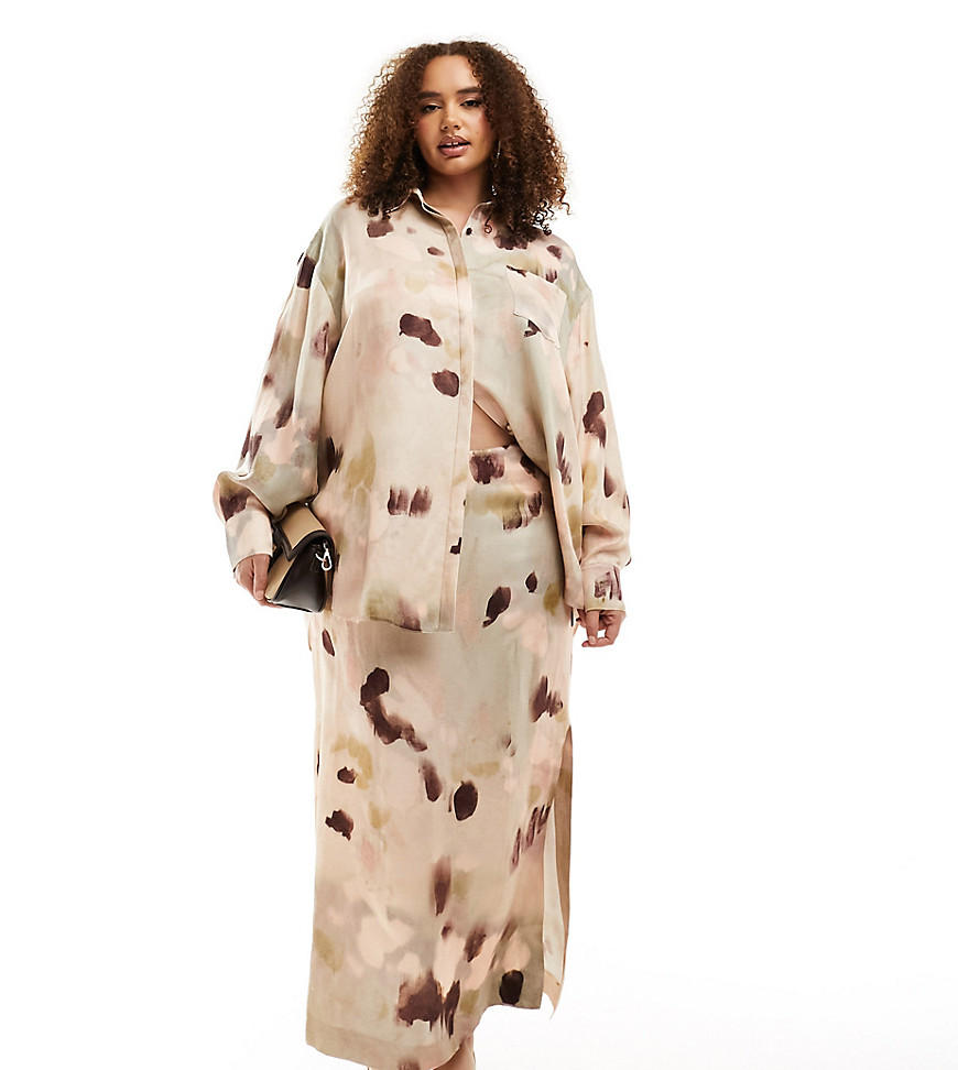 ASOS EDITION Curve oversized shirt in neutral smudge print-Multi