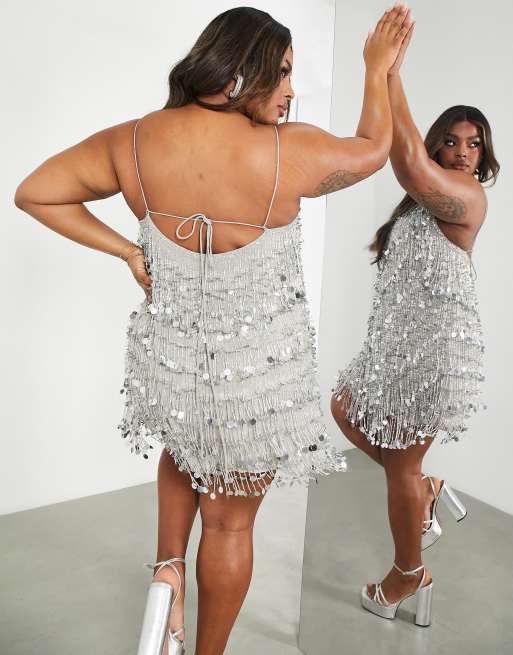 Plus size sequin outlet tassel dress