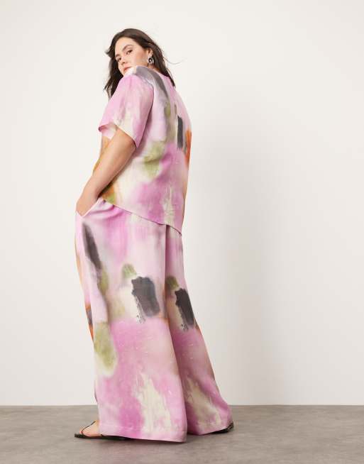 ASOS EDITION Curve - Pantalon d'ensemble ultra ample à cordon de serrage et imprimé aquarelle - Couleurs vives, 5 de 5
