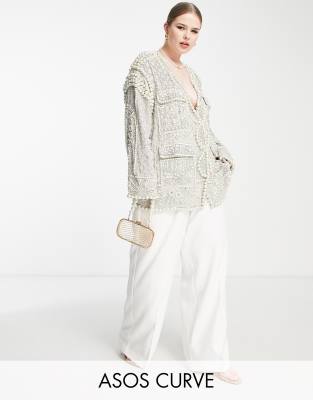 ASOS EDITION Curve pearl embellished jacket in silver