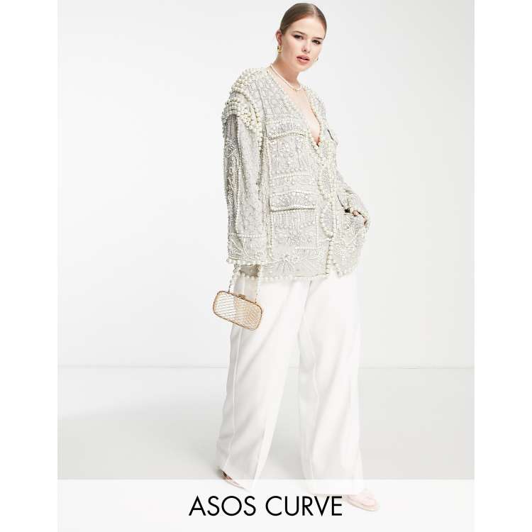 ASOS EDITION Curve pearl embellished jacket in silver