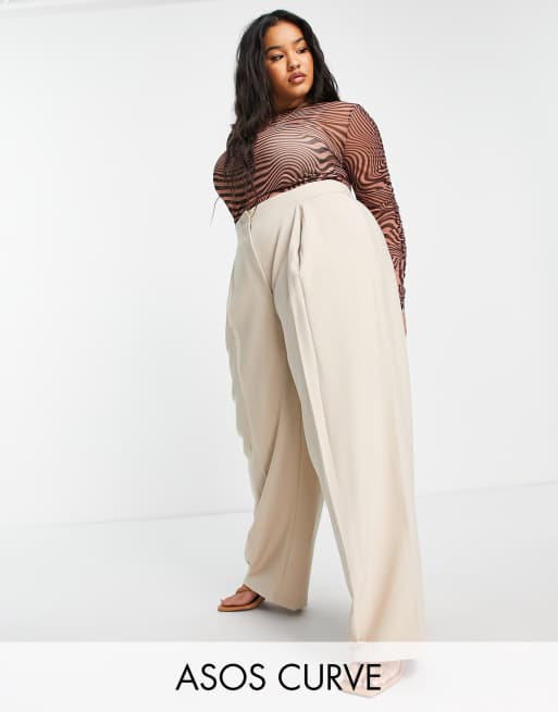 ASOS EDITION Curve pleat front wide leg pants in stone