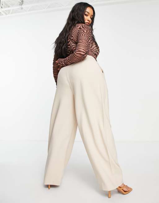 ASOS EDITION Curve pleat front wide leg pants in stone