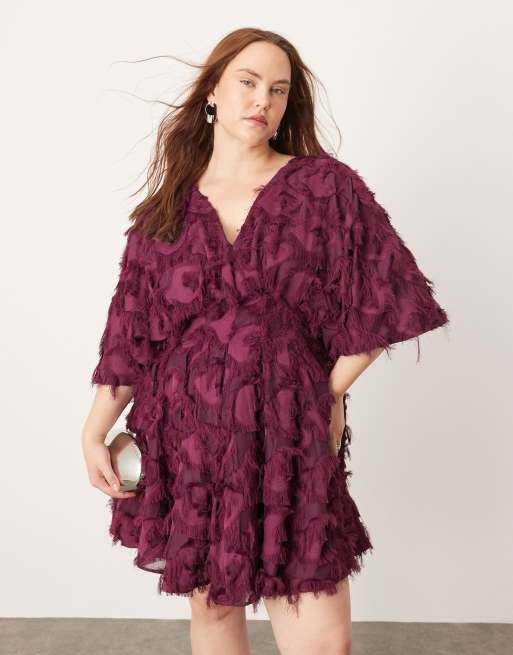 ASOS EDITION Curve – Plommonlila, strukturerad miniklänning med indragen, veckad midja