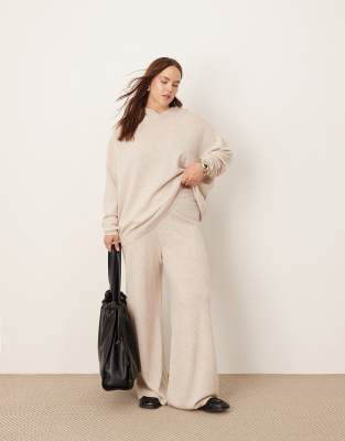Asos Design Curve Premium Cashmere Blend Knit Wide Leg Pants In White