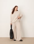 [ASOS EDITION] ASOS EDITION Curve premium cashmere blend knit wide leg pants in oat (part of a set)-White XL Oat