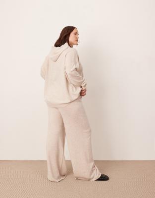 Asos Design Curve Premium Cashmere Blend Knit Wide Leg Pants In Neutral