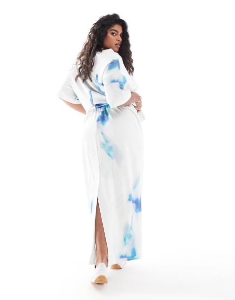 ASOS EDITION - Curve - Premium - Co-ord set van zware getextureerde jersey met T-shirt en maxirok met vervaagde print - view 1