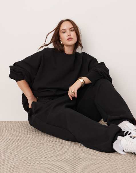 ASOS EDITION Curve premium heavy weight sweatshirt with seam detailing in black - view 1