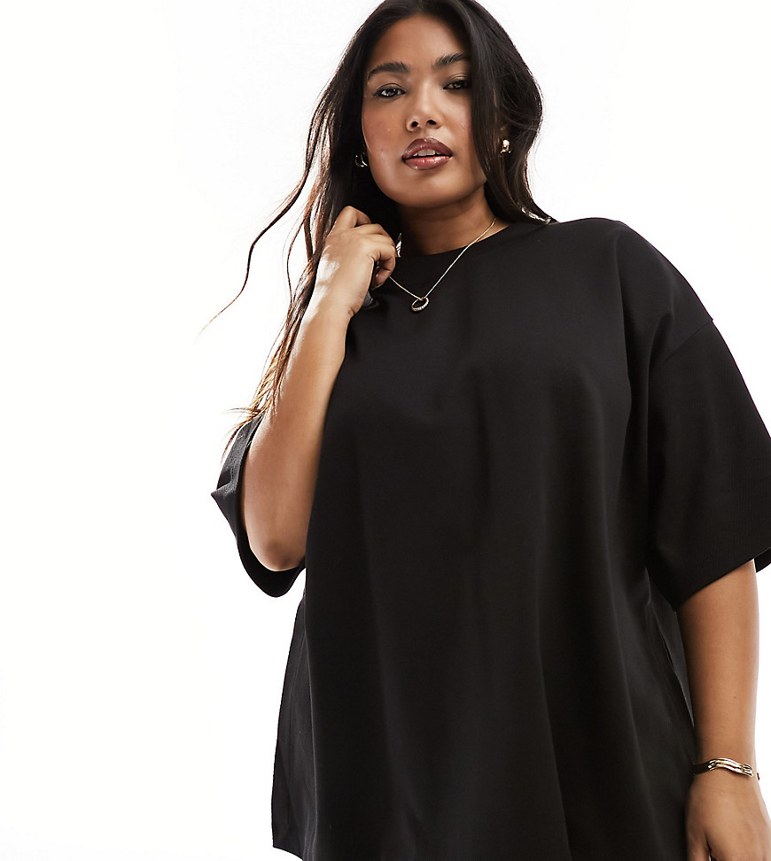 Asos Design Curve Premium Heavy Weight Textured Jersey Oversized T-shirt In Black