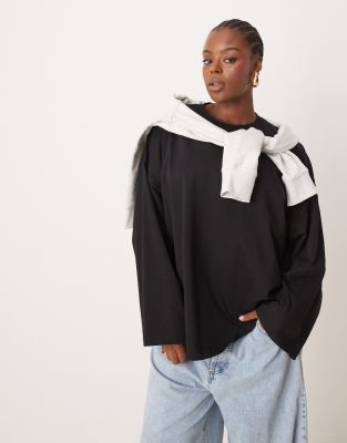 Asos Design Curve Premium Heavyweight Cotton Oversized Long Sleeve T-shirt In Black