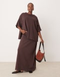 [ASOS EDITION] ASOS EDITION Curve premium heavyweight textured jersey column maxi skirt in chocolate (part of a set)-Brown XL Chocolate