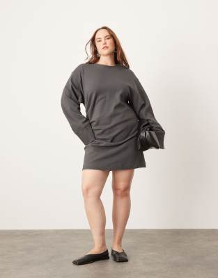 Curve premium jersey long sleeve mini dress in charcoal-Gray