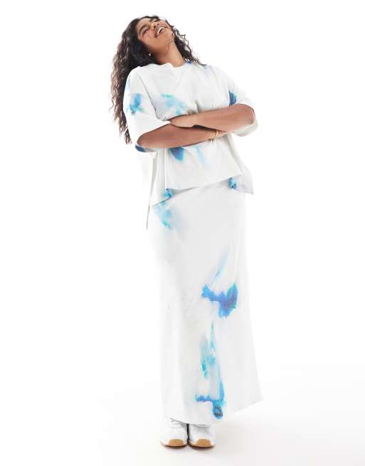 ASOS EDITION Curve - Premium - Rechte maxi rok van zware jersey met textuur en vervaagde print, deel van co-ord set