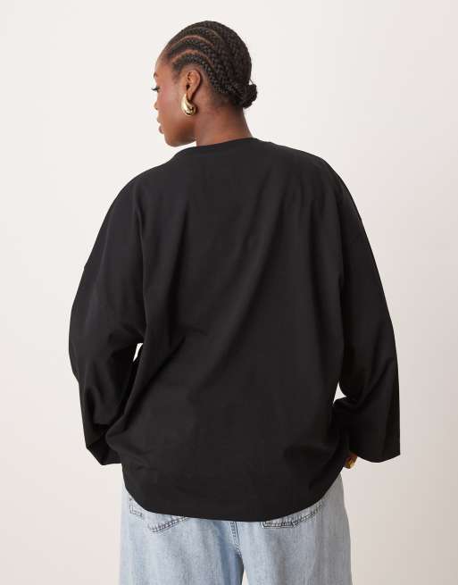 ASOS EDITION Curve - Premium - Sort oversized T-shirt med lange ærmer i kraftigt bomuld, 4 af 4