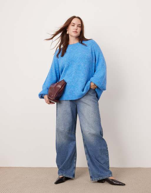 ASOS EDITION Curve - Pull ras de cou oversize en maille - Bleu, 2 de 4