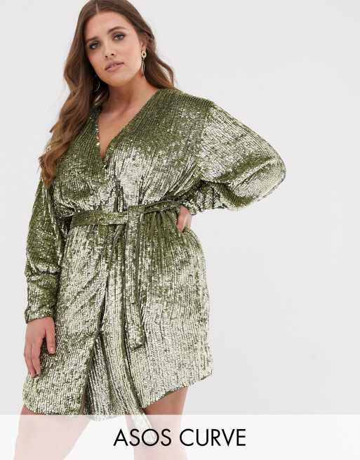 ASOS EDITION Curve - Robe cache-cœur courte à sequins