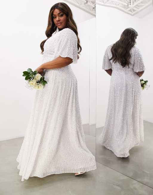 ASOS EDITION Curve Robe de mariage longue sequins avec manches vas es