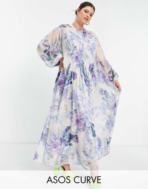 ASOS EDITION Curve - Robe longue froncée sur le devant à imprimé floral