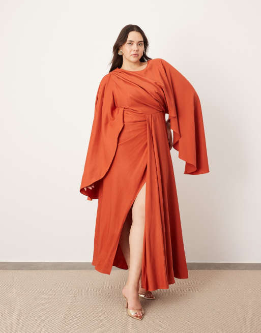 ASOS EDITION Curve Robe longue style grec avec manches evasees oversize et decoupe Rouille ASOS