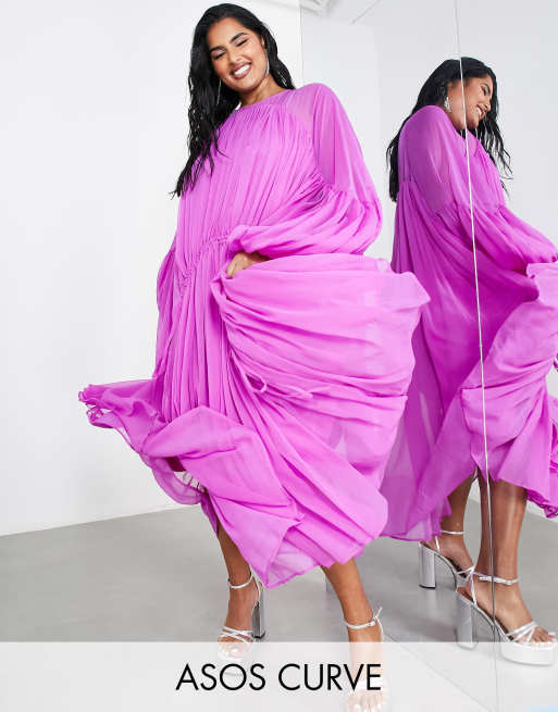 ASOS EDITION Curve - Robe mi-longue à encolure froncée - Violet