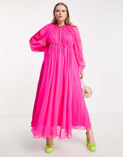 ASOS EDITION Curve - Robe mi-longue froncée - Rose vif , 4 de 4