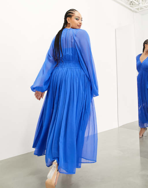 ASOS EDITION Curve ruched gathered waist drawstring maxi dress in bright  blue