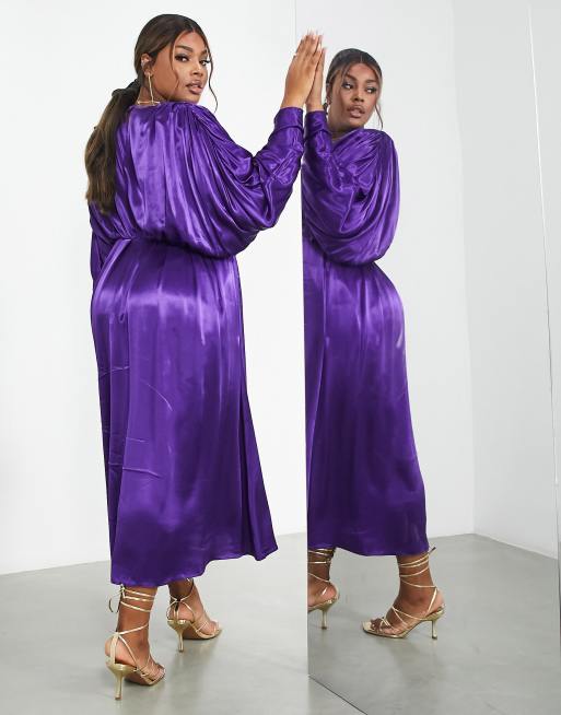 ASOS EDITION Curve satin drape batwing midi dress in purple