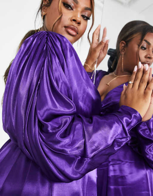 ASOS EDITION Curve satin drape batwing midi dress in purple