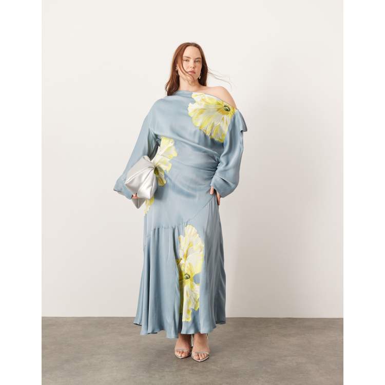 sachin and babi light blue dress ASOS Floral And Leaf Embroidered Mesh Maxi Dress in Blue
