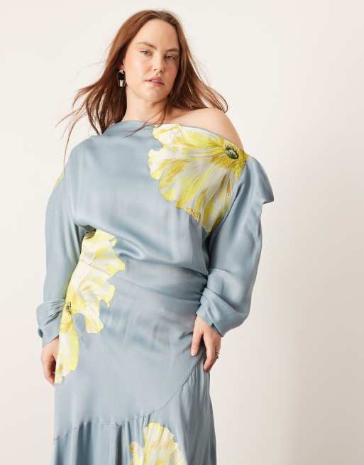 asos edition drape asymmetric midi dress in satin ASOS EDITION plunge satin midi dress with drape