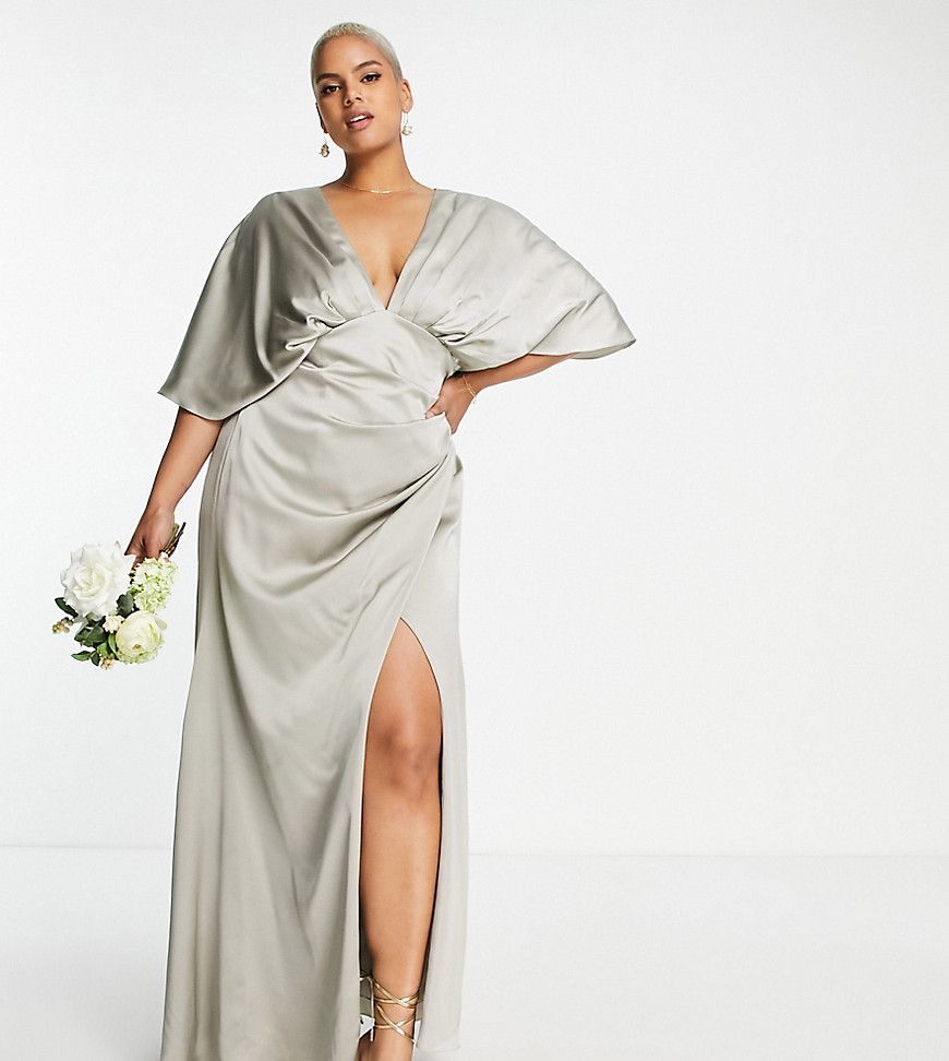 Plus-size dress by ASOS EDITION Marriage material Plunge neck Kimono sleeves Thigh split Button and zip-back fastening Regular fit