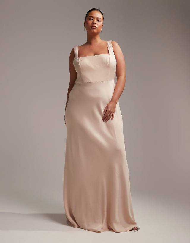 ASOS EDITION Curve satin square neck maxi dress in blush