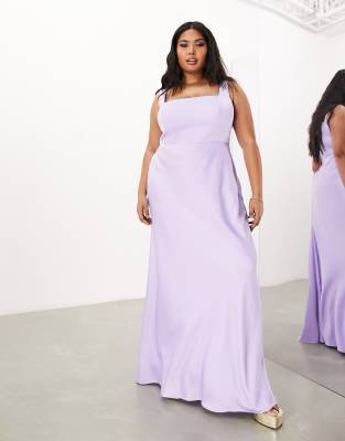 Asos Design Satin Square Neck Maxi Dress In Lilac-purple