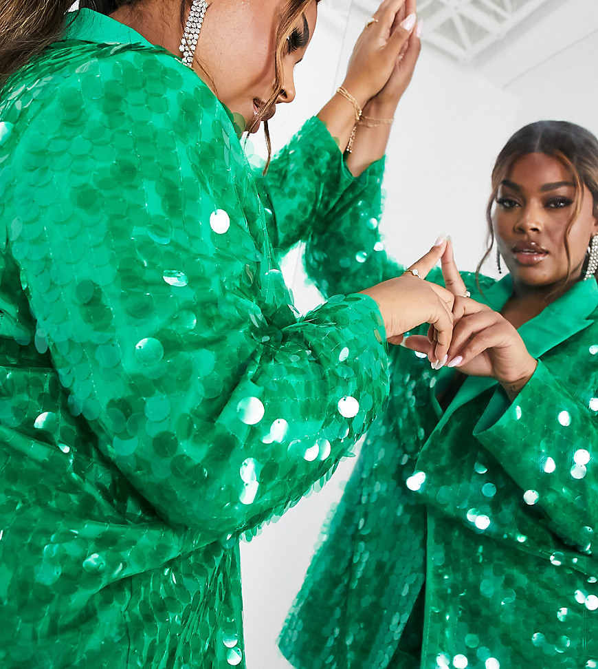 ASOS EDITION Curve sequin oversized blazer in green