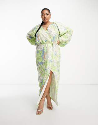 ASOS EDITION ASOS EDITION Curve sequin wrap midi dress in floral print-Multi